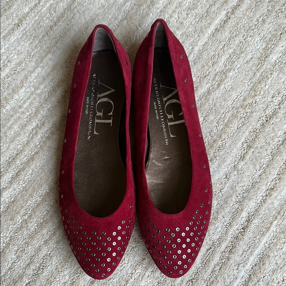 AGL Attilio Giusti Leombroni Suede Grommet Studded Ballet Flats Siz US 9 | EU 39